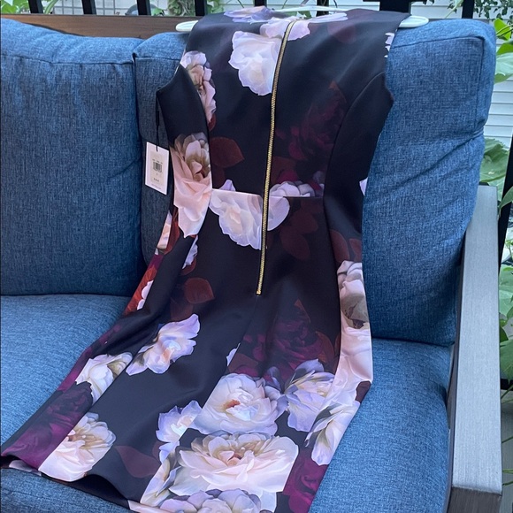 Calvin Klein Black and Pink Floral Midi Dress - Picture 6 of 6